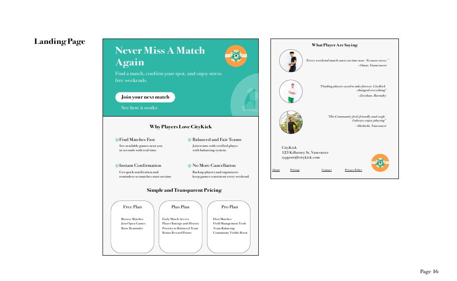 CityKick landing page design