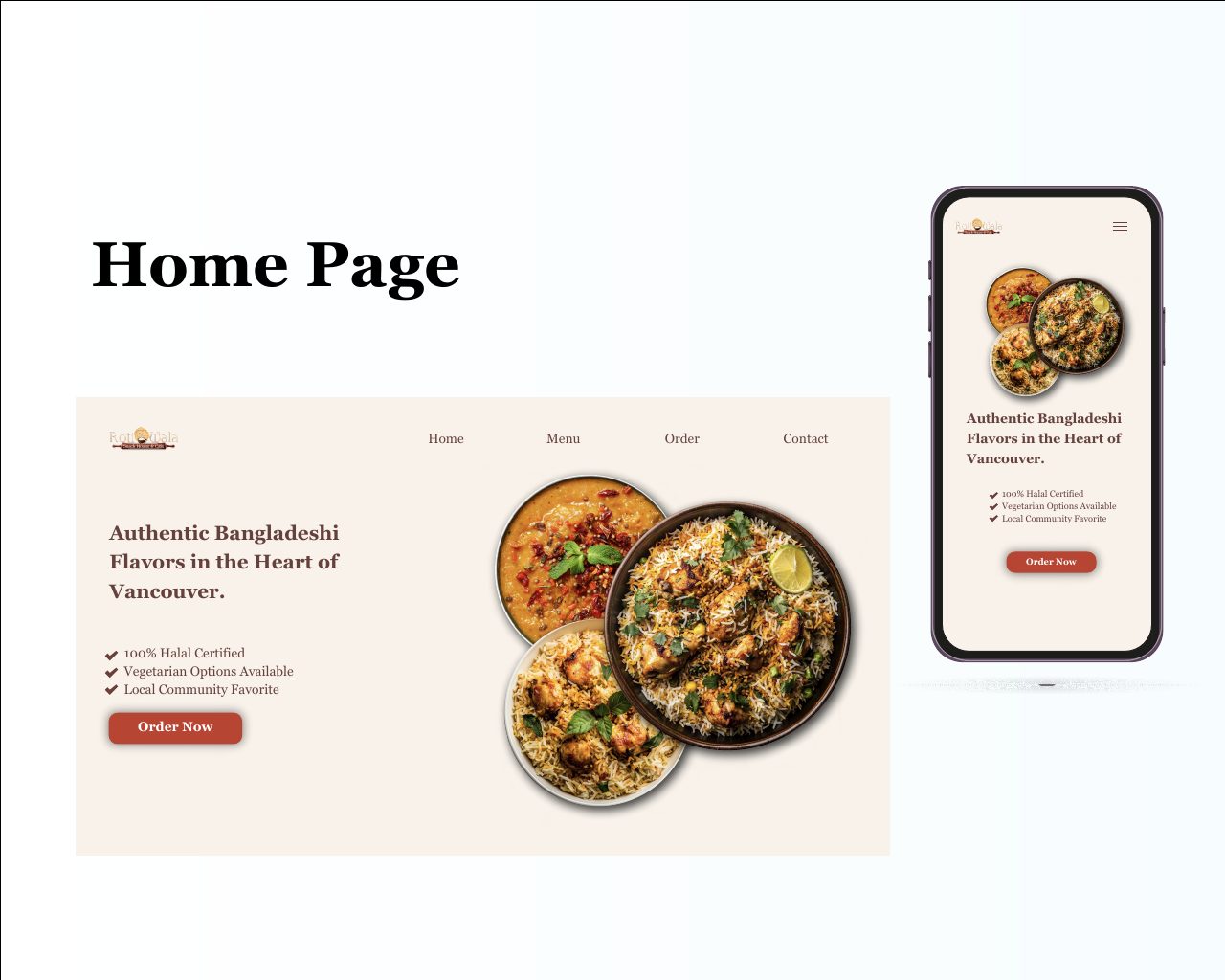 Roti Wala redesigned home page on desktop and mobile