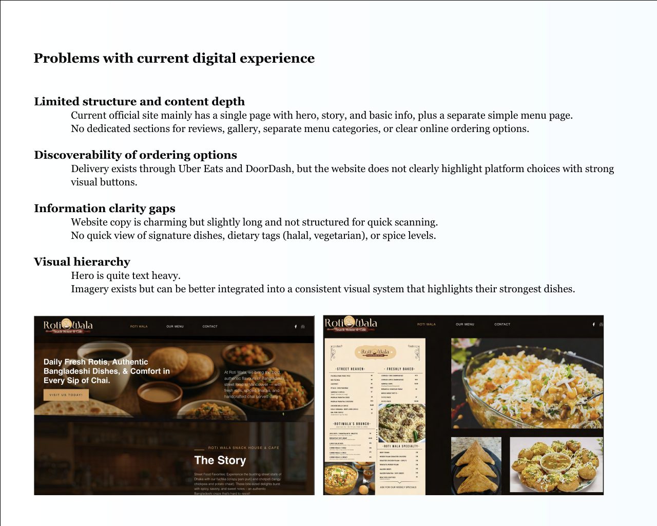 Audit of problems with the previous Roti Wala website